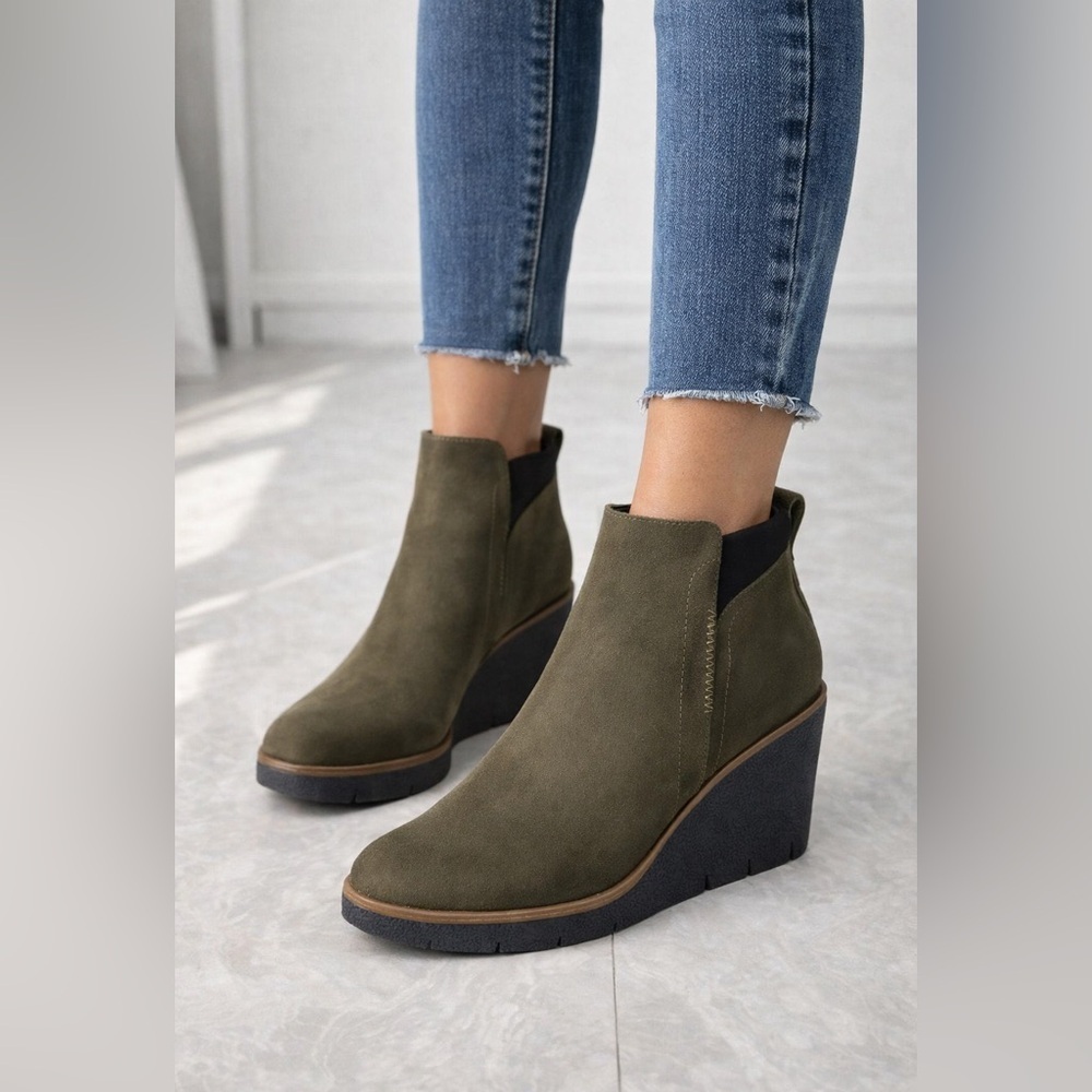 Dr. Scholl’s Berklie Wedge Ankle Boot Olive Comfort Bootie Women’s Size 10